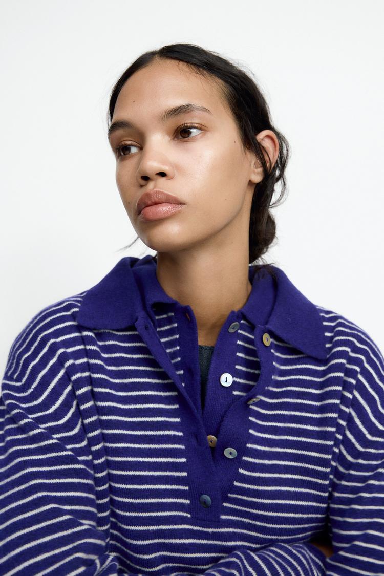 Striped Knit Polo Shirt
