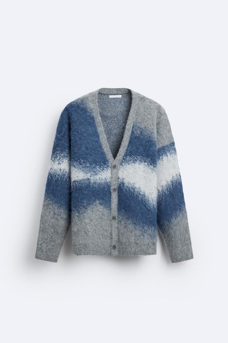 Mohair-Effect Jacquard Cardigan