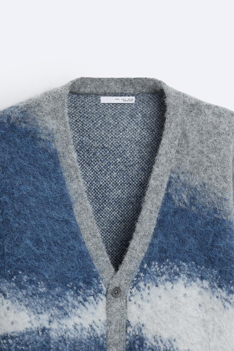 Mohair-Effect Jacquard Cardigan