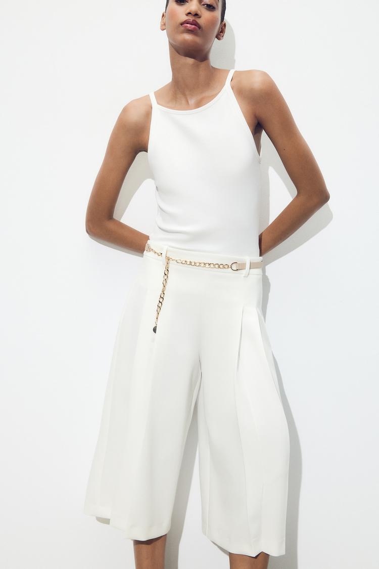 Long Pleated Bermuda Shorts with Belt