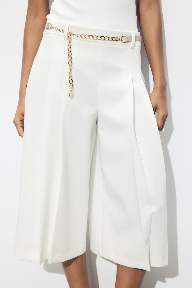 Long Pleated Bermuda Shorts with Belt