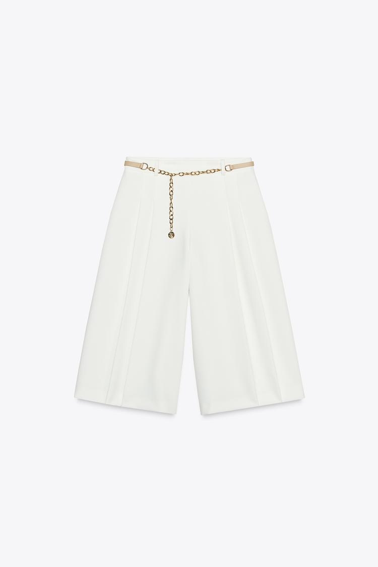Long Pleated Bermuda Shorts with Belt