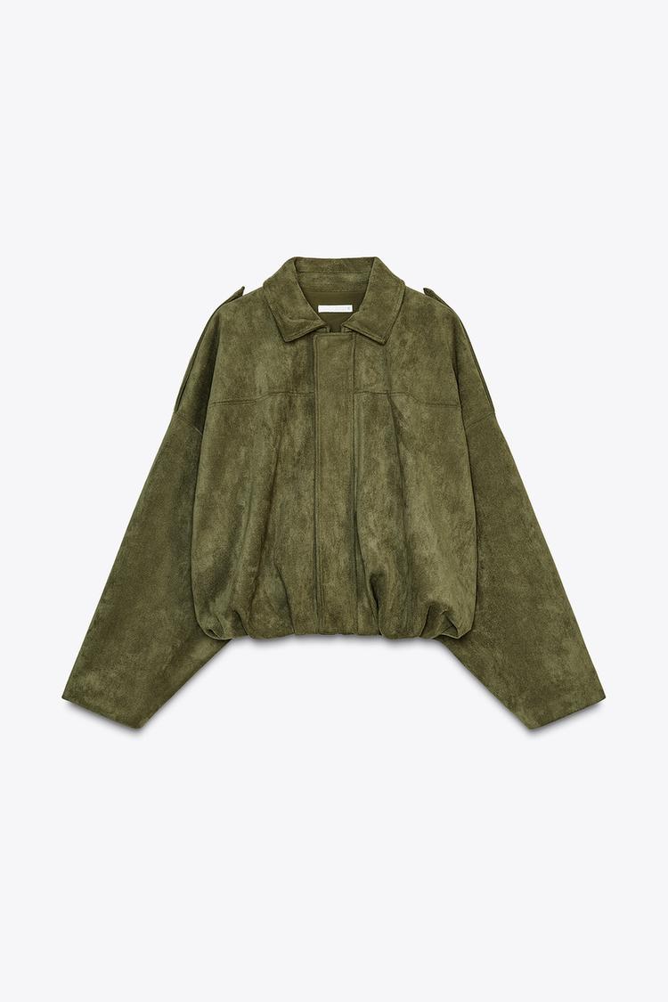 Suede-Effect Bomber Jacket