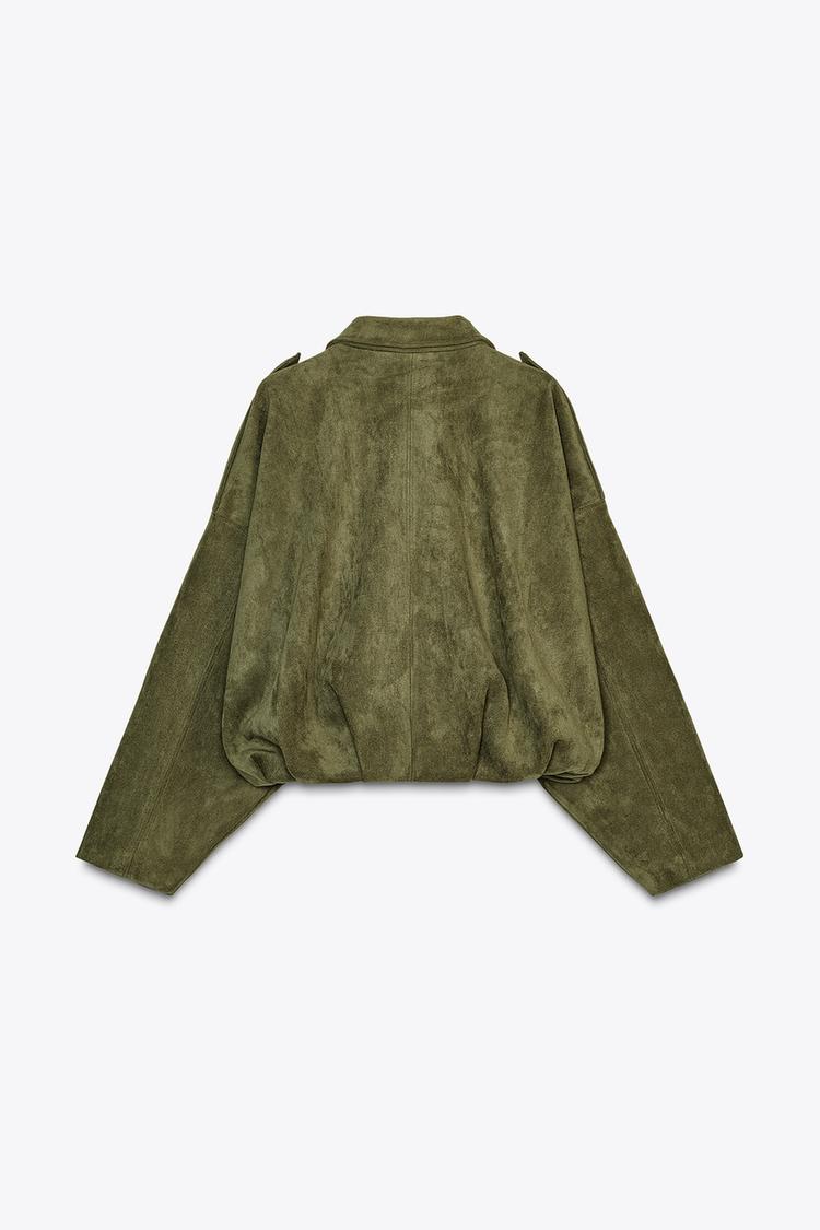 Suede-Effect Bomber Jacket
