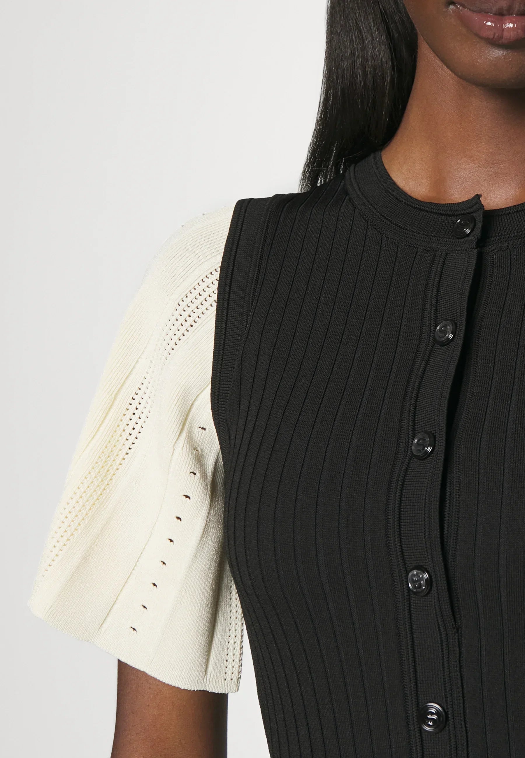 Two-Tone Knit Dress with Flared Sleeves