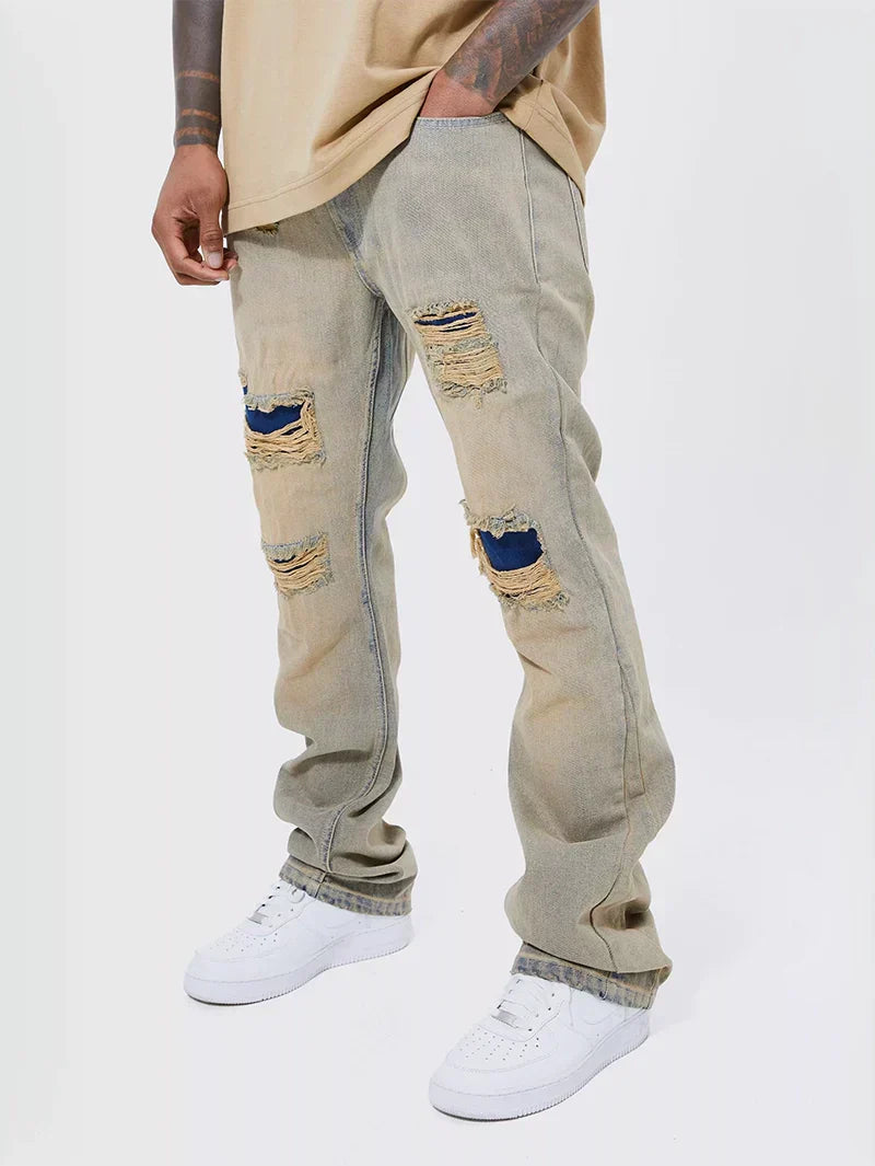 Ripped Off-White Flare Jeans – 20515