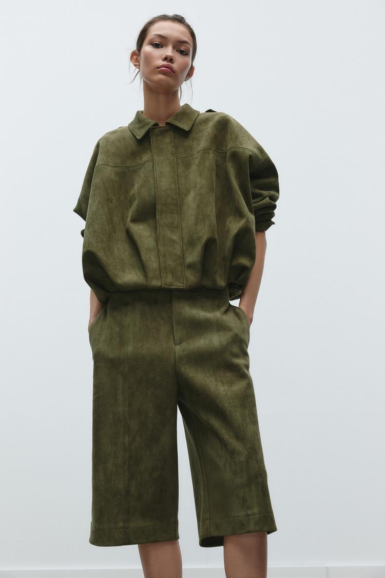 Suede-Effect Bomber Jacket