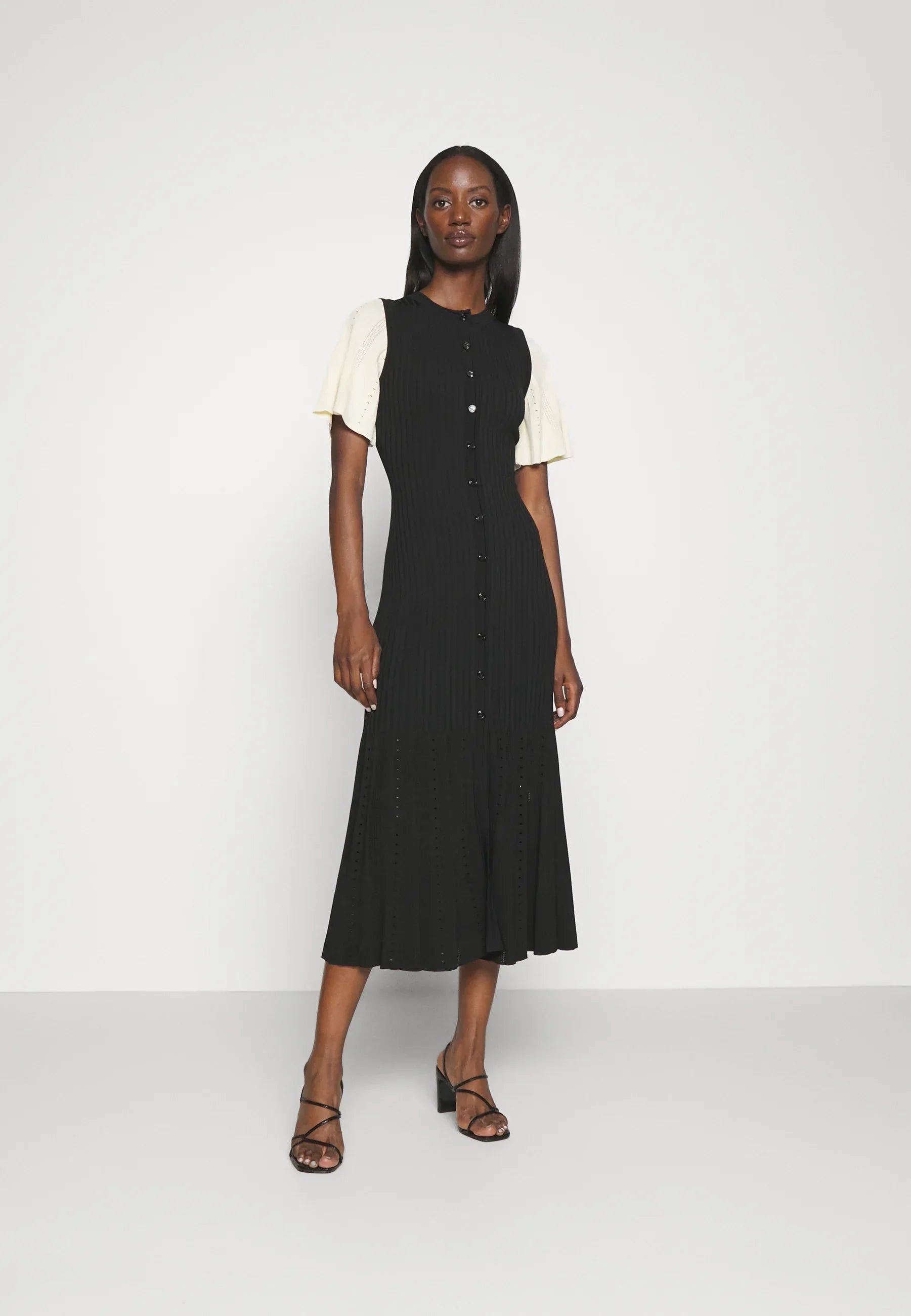 Two-Tone Knit Dress with Flared Sleeves