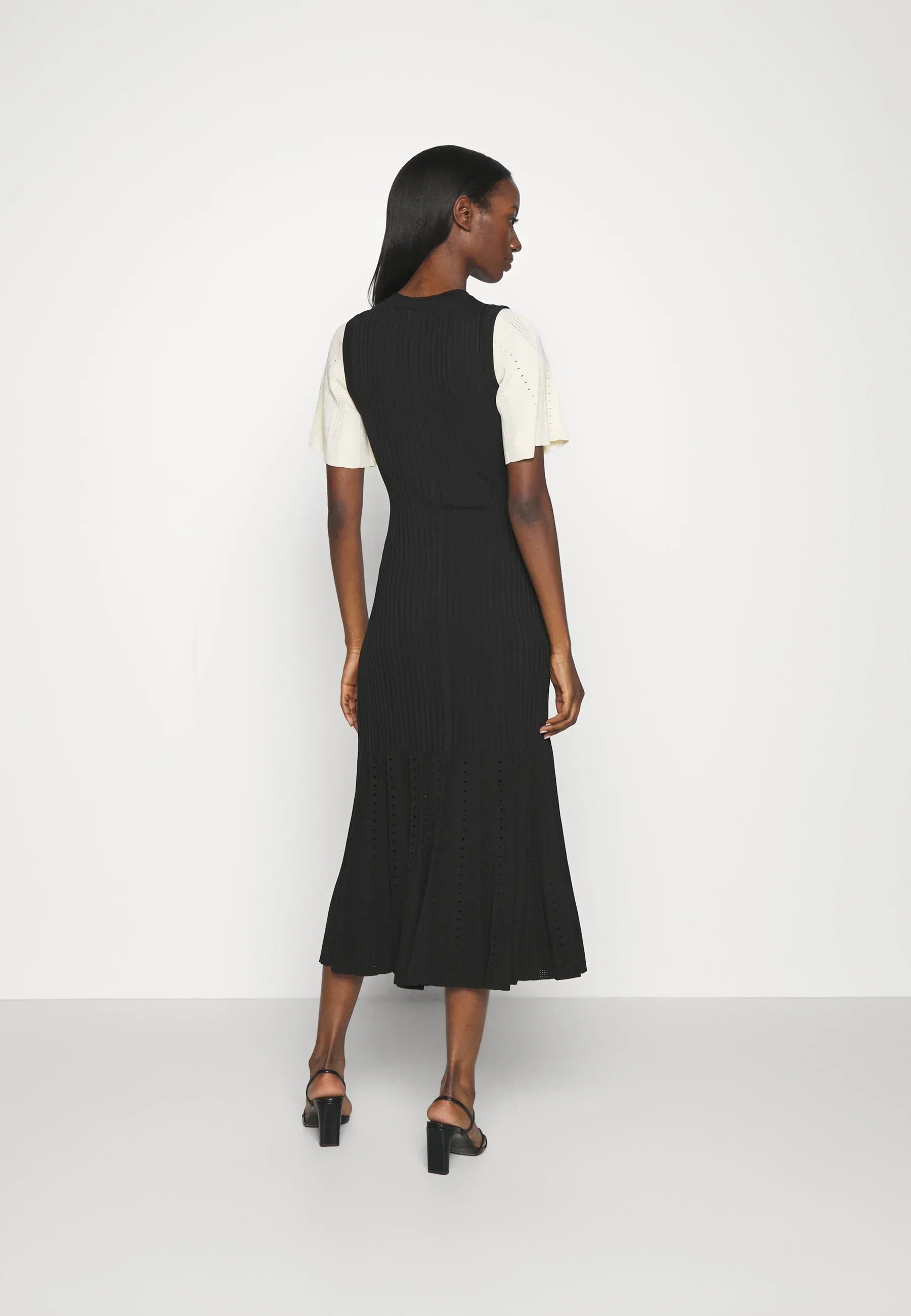 Two-Tone Knit Dress with Flared Sleeves