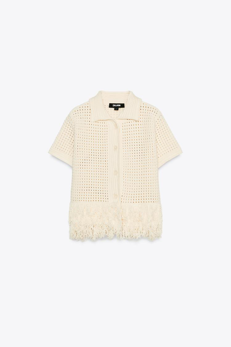 Checked Knit Vest with Fringe